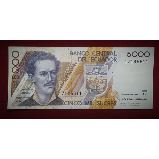 Billete 5000 Sucres Ecuador 1995 Pick 128 B.1 Tortuga 