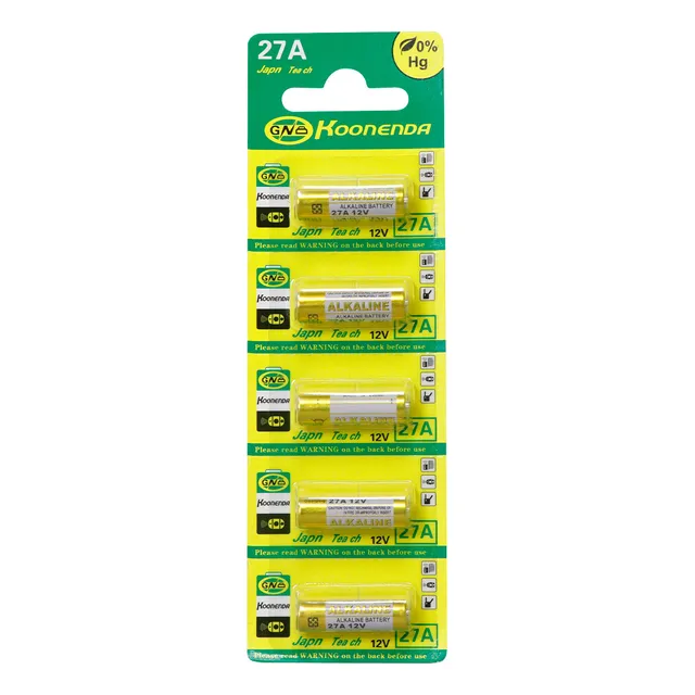 Paquete De 5pzs Batería Alcalina 27a 12v 20mah Slim Company Pila Cilíndrica Para Control Alarmas Timbres