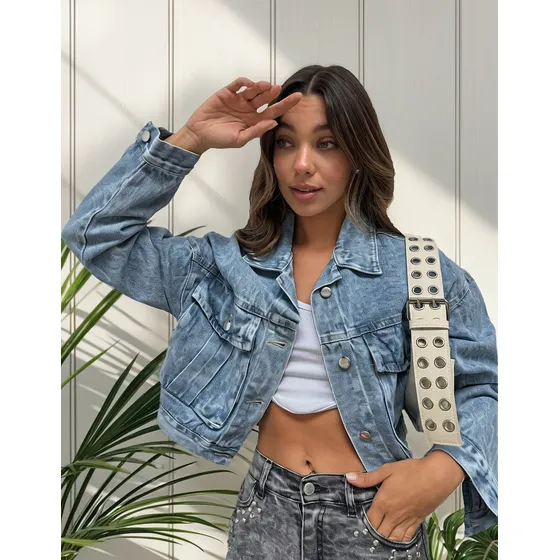 Campera Cargo Mujer Oversize Jean Rigido Chaqueta Mom Dama