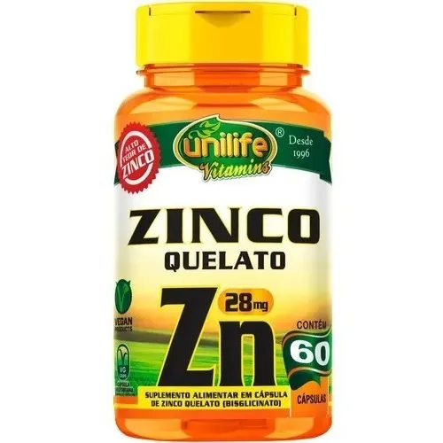 Suplemento en cápsulas de mineral de zinc quelatado Unilife en un bote de 36 g a 60 ml