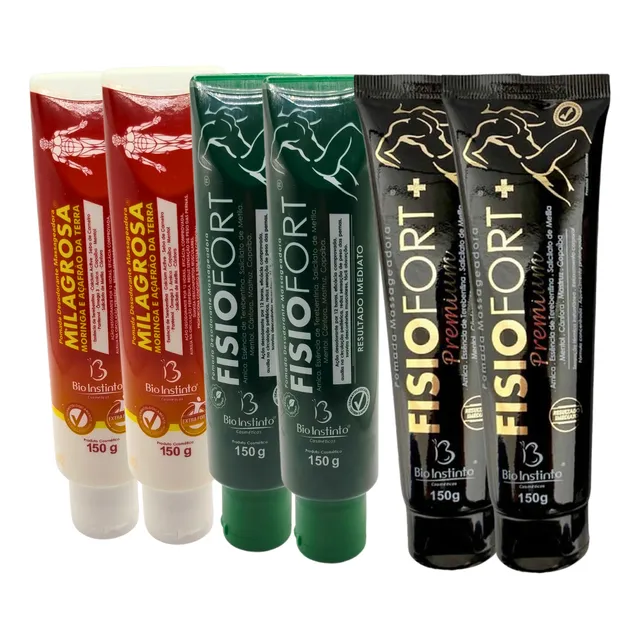 Kit 6 Pomadas Fisioport + Milagr Massagead Original Bio Inst