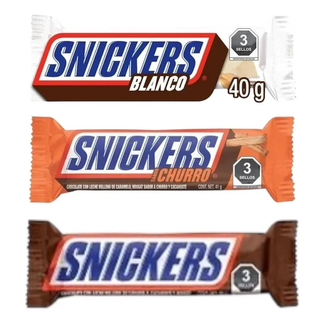 Chocolate Snickers Pack 3pz Sabor Blanco Churro Original