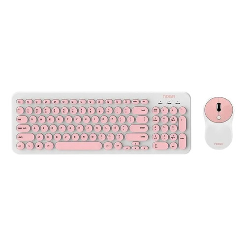 Kit de teclado y mouse inalámbrico Noga S5600 Español Latinoamérica de color blanco y rosa