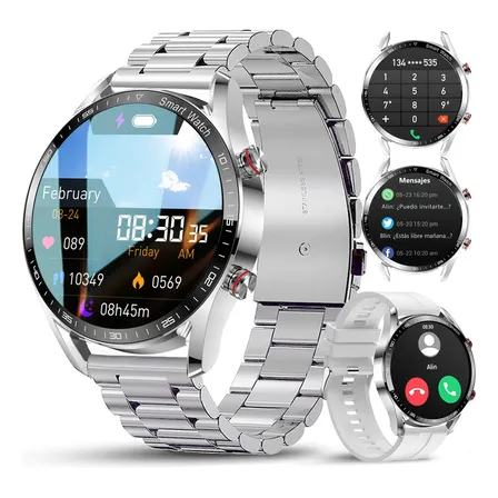 Reloj Inteligente Deportivo Hombre Jooeniok Hw91 Llamadas Bt Plateado Milanés Silver/white