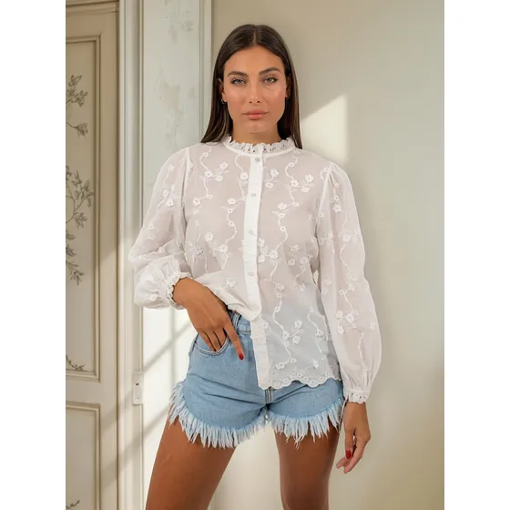 Camisa Blusa Importada Broderie Calada Volados Chic Boho