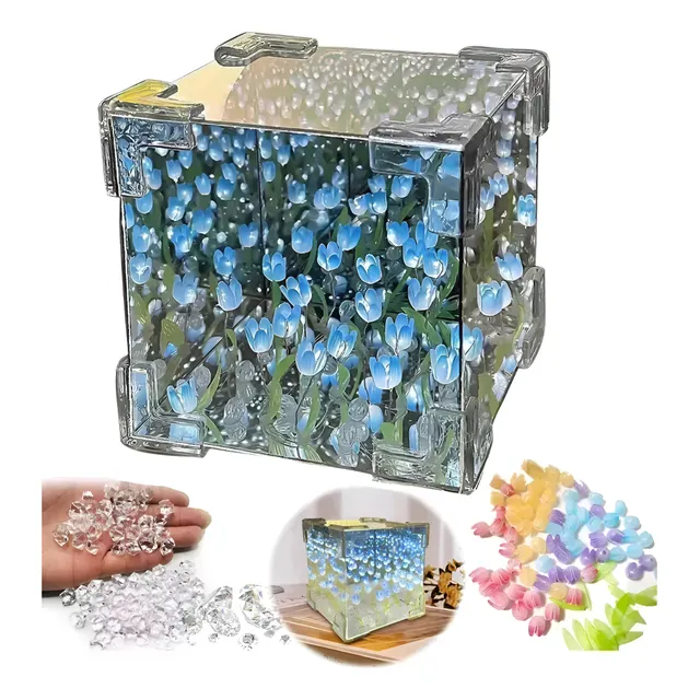 Lámpara Led De Escritorio Con Tulipanes Espejo Infinito Cubo