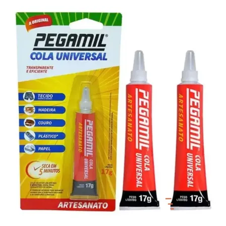Kit 2 Cola Pegamil Universal Artesanato 17g para uso em trabalhos manuais, hobbies, artesanato e pequenos reparos