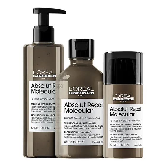Kit Loréal Absolut Repair Molecular Shampoo 300ml + Sérum 250ml + Leave-In 100ml
