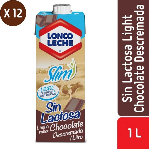 Pack 12 - Loncoleche Sin Lactosa Descremada Chocolate 1 Lt