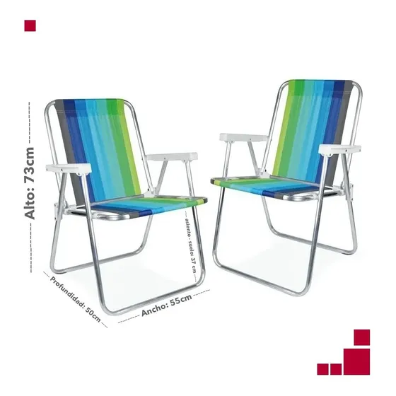 Silla Playa Reposera Alta Aluminio Mor Pack 2