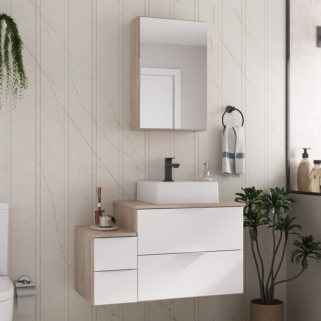 Kit Gabinete Banheiro Armário+cuba+espelheira Nivus 80cm Pia Branco Móvel Madeirado/branco... Kit Gabinete Banheiro Armário+cuba+espelheira Nivus 80cm Pia Branco Móvel Madeirado/branco...