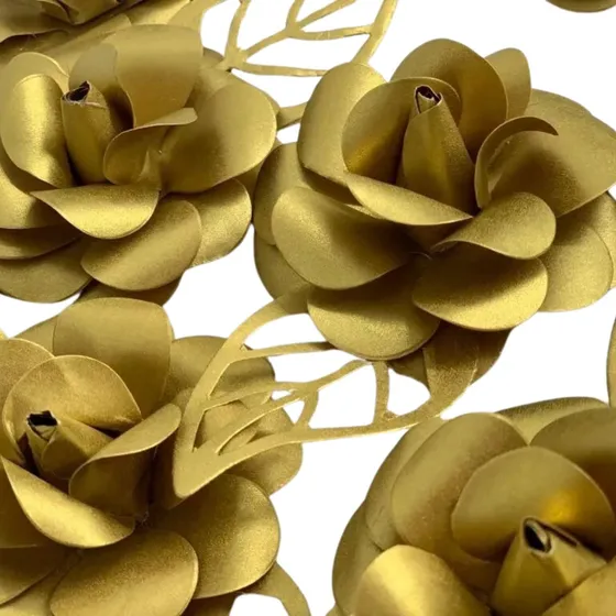Topo De Bolo Flores Dourado- Kit Luxo 10 Unid
