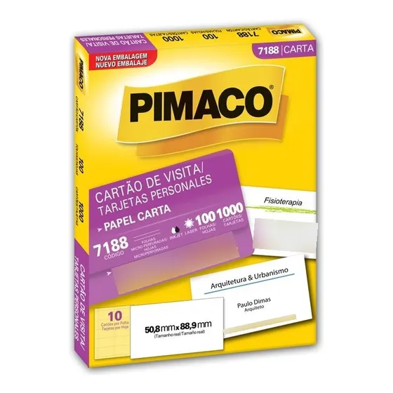 Papel Fosco Microserrilhado 1000 Cartão Visita 7188 Pimaco