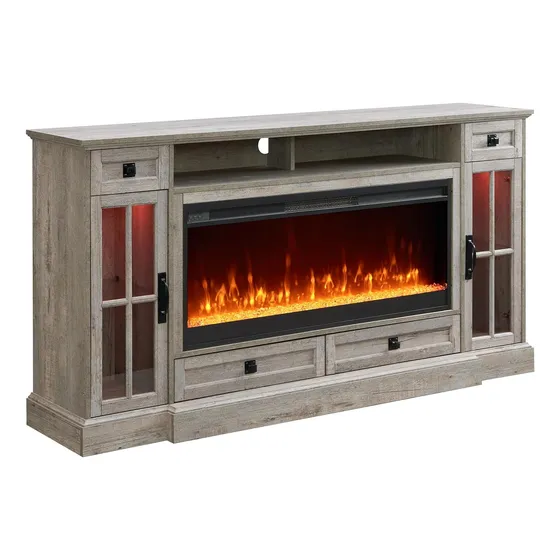 Soporte Para Tv Con Chimenea De Hasta 80 Pulga Roble Rustico
