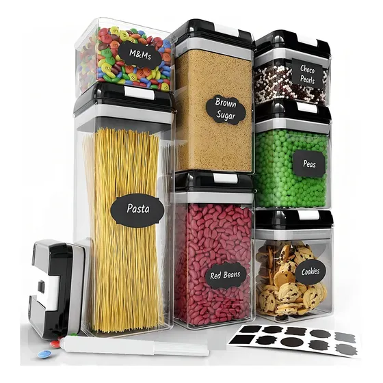 Organizador Frascos Herméticos Para Cocina X7 Recipientes Color Negro
