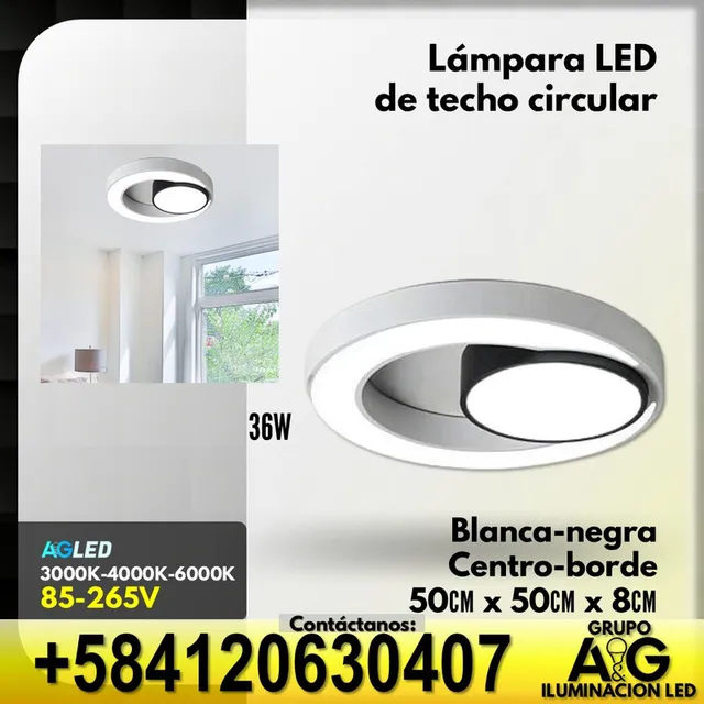 Lamp Led De Techo 36w Circ Centro-b Blanca-gris 85-265v