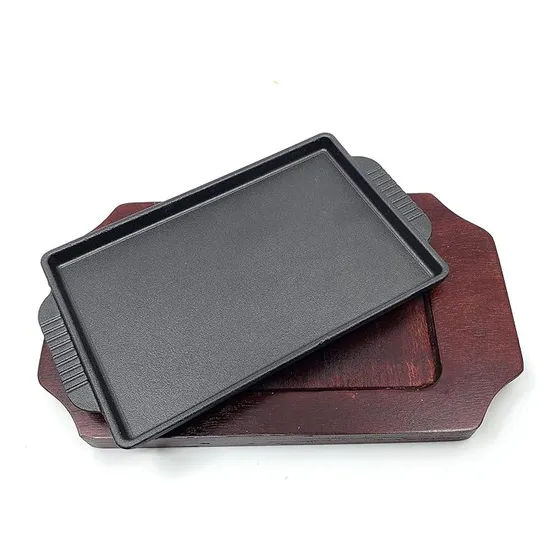 Plato De Fierro Fundido Rectangular Con Base De Madera