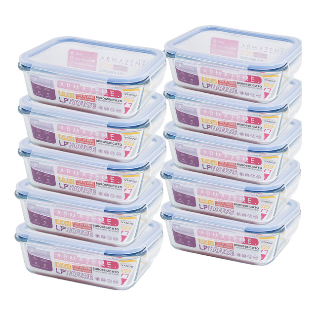 Jogo Kit 10 Potes 640ml Vidro Hermético 4 Travas Marmita Jogo Kit 10 Potes 640ml Vidro Hermético 4 Travas Marmita