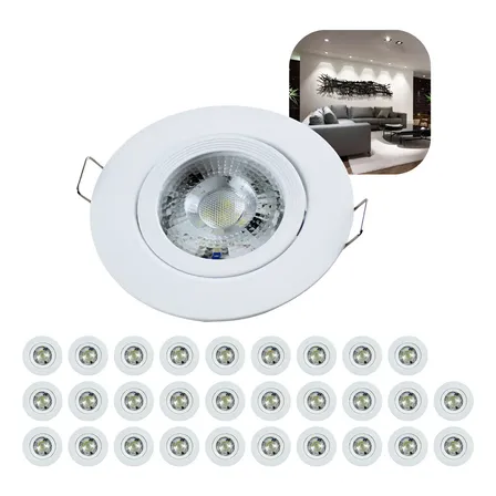 Kit 30 Luminária Teto Spot Led 7w Smd Direcionável Redondo