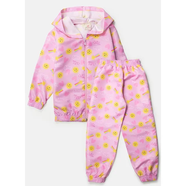 Conjunto Infantil Feminino Corta Vento Com Capuz Sun Rosa