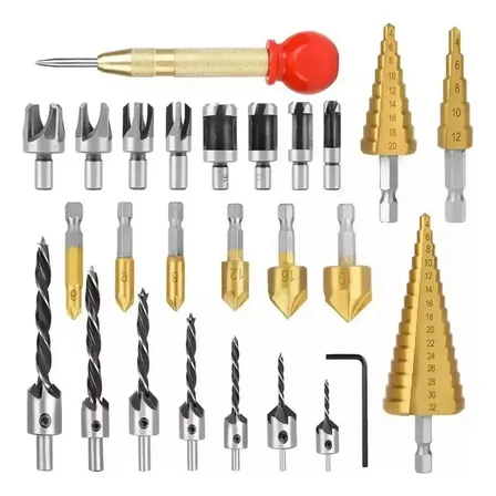 Kit De Brocas Para Madeira E Metal - Broca Escalonada Cônica Com 26 Peças,completo Para Furadeira,juego De Brocas Múltiples,jogo De Broca,kit De Para Brocas,concreto,metal,madeira,escareador