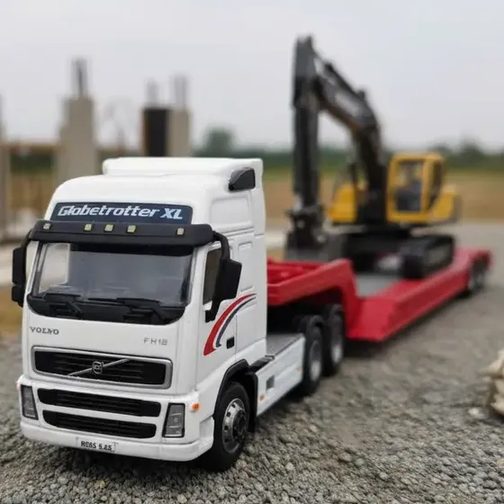 Camión Volvo FH12 Cama Baja con Excavadora Cararama Escala 1:87 Crema | Cuotas sin interés