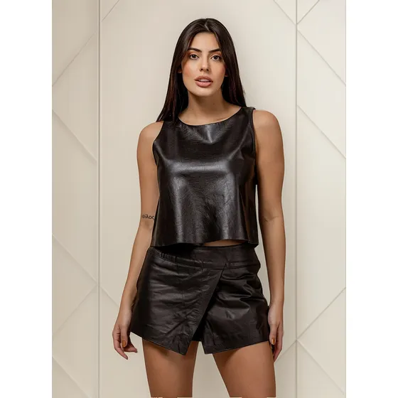 Blusa Regata 100% Couro Legítimo Norma Lopez