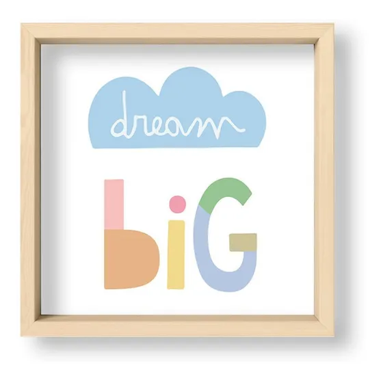 Cuadros Infantil 20x20 Box Madera Natural Dream Big Pasteles