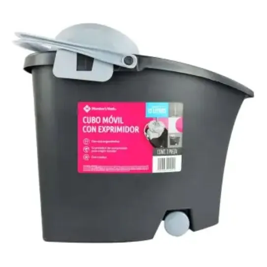 Cubeta Con Exprimidor Con Ruedas Members Mark Color Negro