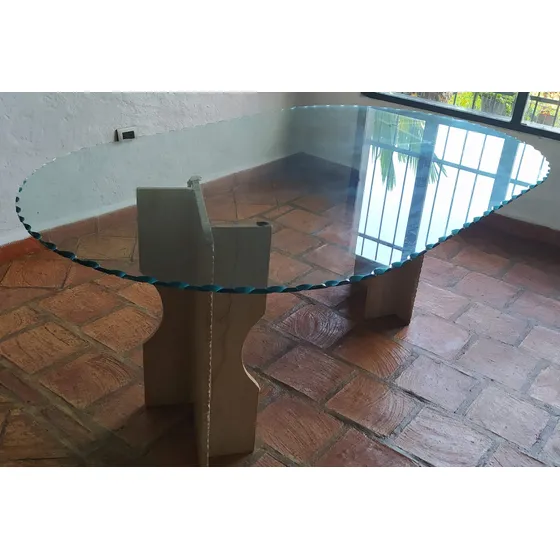 Mesa De Comedor, Tope De Vidrio Base De Mármol, 6 Puestos