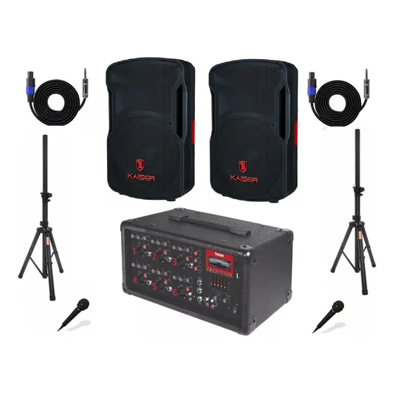 Par De Bocinas 15 + Mezcladora Amplificada 6ch Usb Bluetooth