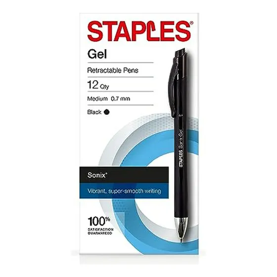 Bolígrafos Gel Retráctiles Sonix Negros, Mediana, Docena