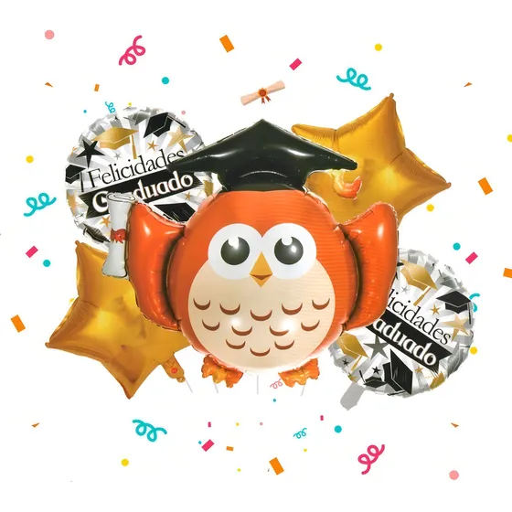 Kit 5 Globos Graduacion Buho Adorno Fiesta