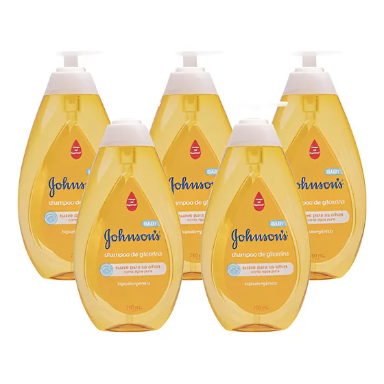 Kit 5 Shampoo Glicerina Hipoalergênico Johnson's Baby 750ml