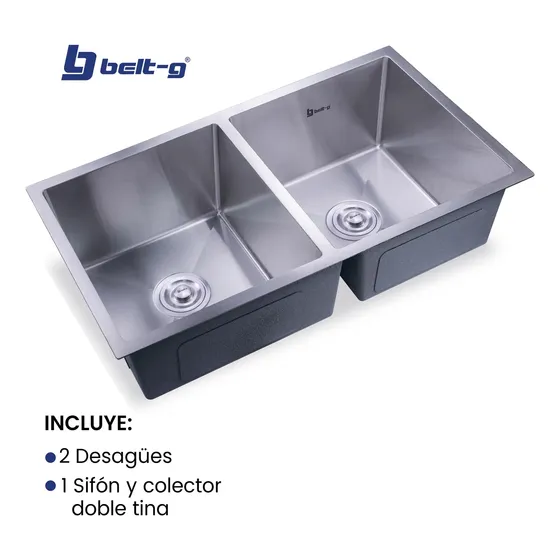 Fregadero Lavap Dobletina Aceroinox Bajo Tope Kit Escurridor