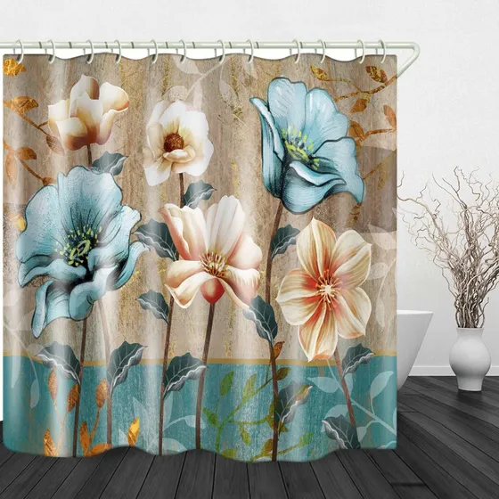 Cortina Ducha Tela Impermeable Estampado Flor Vintage