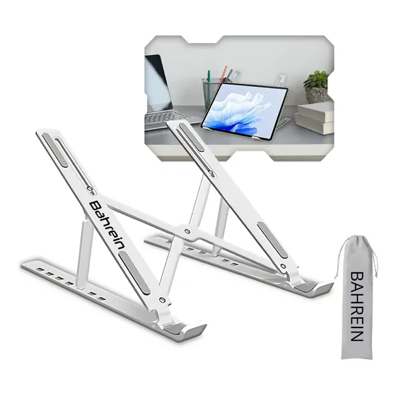 Suporte de Notebook Articulado e Dobrável, Tablet, Laptop e Mesa Portátil, Base Ergonômico para Escritório e Home Office em Alumínio Bahrein