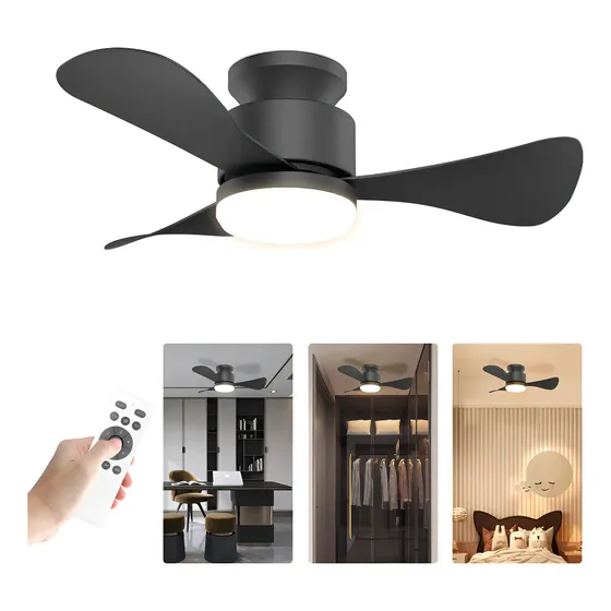 Ventilador de Teto FANSVENTO Preto 71cm LED 6 Velocidades Controle Remoto