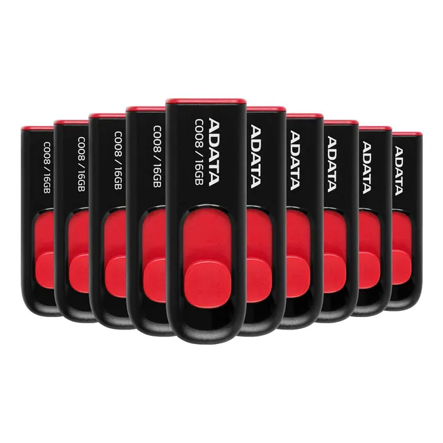 Kit De 10 Memorias Usb Adata C008 16gb 2.0 Negro Con Rojo
