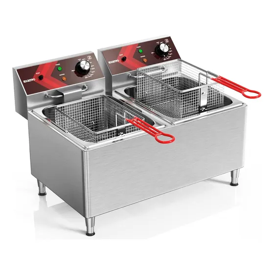 Freidora Comercial 12l X 2, 1800w, Doble Tanque Eléctrica