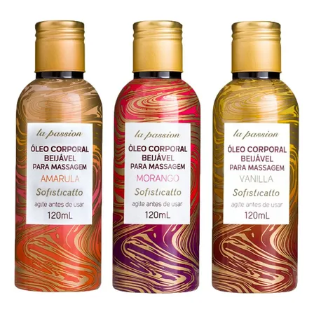 Kit C3 Óleo Corporal Para Massagem La Passion 120ml Suave