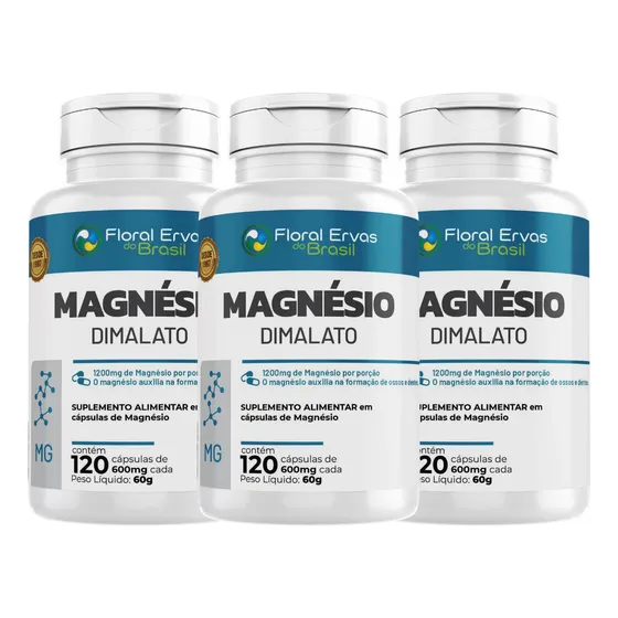 Kit/ 3 Magnésio Dimalato 360 Cáps 600mg Floral Ervas