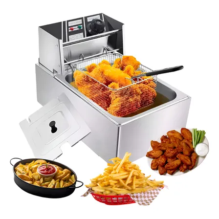 Freidora Aceite Eléctrica Industrial Acero Inoxidable 6 Lt Plateado 60hz