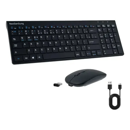 Kit Teclado e Mouse 2.4G Sem Fio Recarregável Slim para Notebook e Desktop