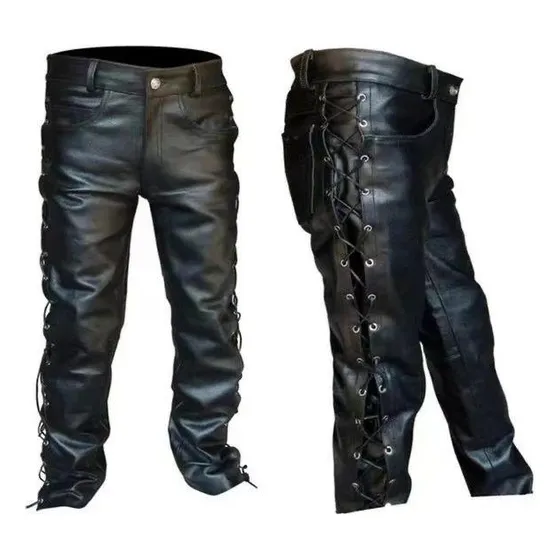 Pantalón Cuero Acordonado Motociclista