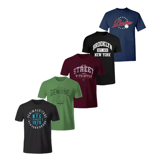 Pack X5 Remera Manga Corta Estampada Hombre