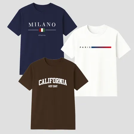Kit 3 Camisetas Masculina 100% Algodão Premium Verão Casual