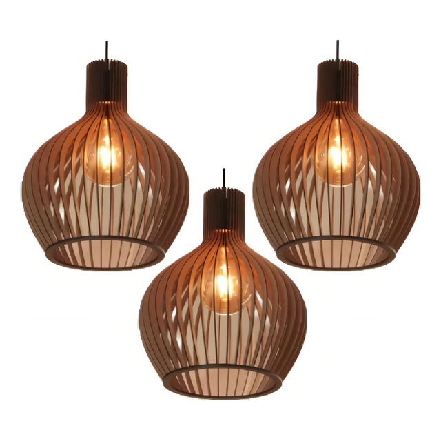 Lustre Pendente Kit 3 Peças Sala Luminária De Teto Madeira Cor Marrom Lustre Pendente Kit 3 Peças Sala Luminária De Teto Madeira Cor Marrom