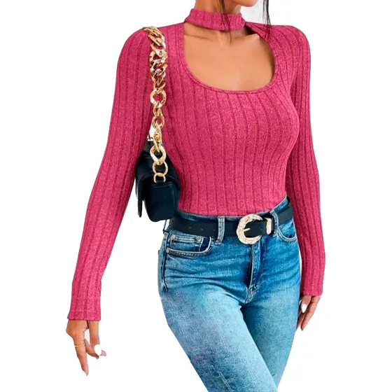 Blusa Manga Larga Shein Rosa