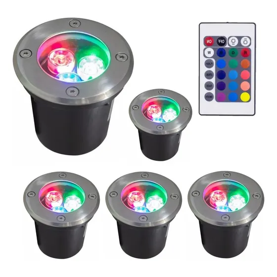 5 Spot Led Para Piso Empotrable Exterior 3w Rgb Multicolor